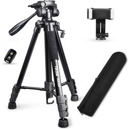 Torjim 60â Camera Tripod with Carry Bag, Lightweight Travel Aluminum Professional Tripod Stand (5kg/11lb Load) with Wireless Remote for DSLR SLR Cameras Compatible with Phone-Black